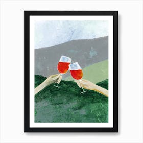 Mountain High Aperol painting drink alcohol kitchen hands hand painted green mint grey gray orange Art Print