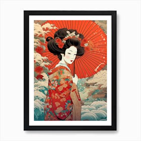 Ukiyo E Style Geisha 2 Art Print