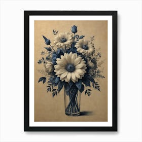 Blue Daisies In A Vase hamptons Art Print