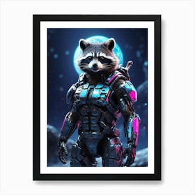 Raccoon In Cyborg Body #2 Art Print