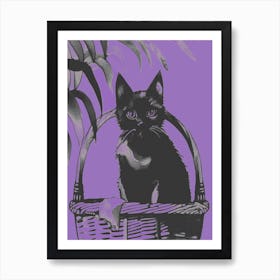 Black Kitty Cat In A Basket Lilac Art Print
