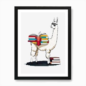 Llama With Books Art Print