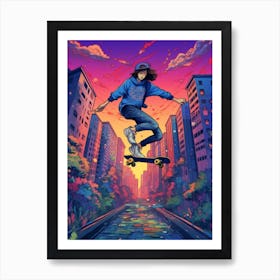 Skateboarding In Seoul, South Korea Drawing 1 Art Print