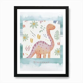 Cute Muted Pastels Pattern Dinosaur 2 Poster Art Print