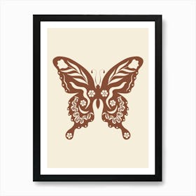 Folk Art Butterfly 03 - Red Brown Art Print