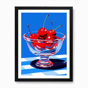 Pop Art Cherries Blue Background 2 Art Print