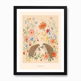 Folksy Floral Animal Drawing Hedgehog 9 Poster Art Print