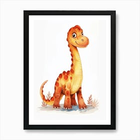 Cute Cartoon Amargasaurus Dinosaur 3 Art Print