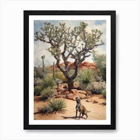 Painting Of A Dog In Desert Botanical Garden, Usa In The Style Of Watercolour 03 Art Print