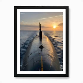 Submarine At Sunset -Reimagined 1 Art Print