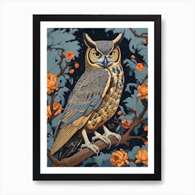 Vintage Bird Linocut Great Horned Owl 4 Art Print