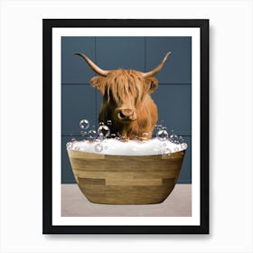 Highland Cow In Bathtub With Bubbles Art Print