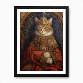Cat In Royal Clothes Romantesque Style Art Print