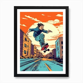 Skateboarding In Helsinki, Finland Comic Style 4 Art Print