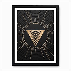 Geometric Glyph Symbol in Gold with Radial Array Lines on Dark Gray n.0220 Art Print