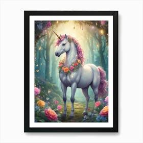 Magical Unicorn In The Forest Art Print