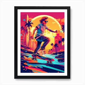 Skateboarding In Miami, United States Drawing 7 Art Print