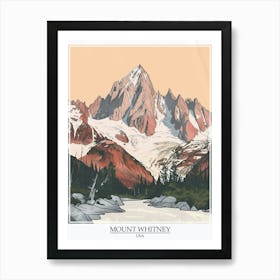 Mount Whitney Usa Color Line Drawing 1 Poster Art Print