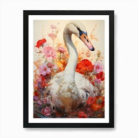 Swan With Flowers 1 Art Print