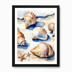 Seashells on the beach, watercolor painting 24 Art Print