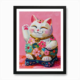 Lucky Cat Maneki Neko Trendy Pink Living Room Art Art Print