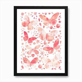 Butterfly Watercolor Peach Coral Blush Pink Art Print