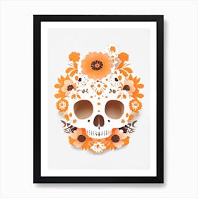 Skull With Floral Patterns 3 Orange Kawaii Art Print