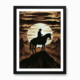 Cowboy On Horseback 1 Art Print