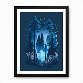 A Fantasy Forest At Night In Blue Theme 20 Art Print