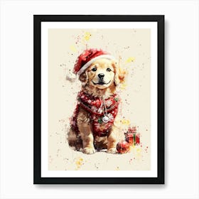 christmas dog watercolor Art Print