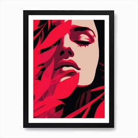 Woman In Red Leaves Art Print