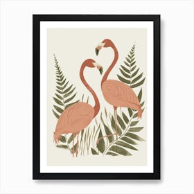 Lesser Flamingo And Ferns Minimalist Illustration 2 Art Print