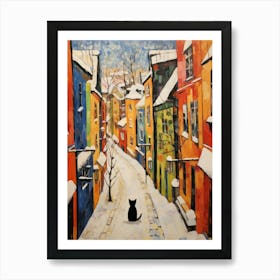 Cat In The Streets Of Oslo   Norway With Snow 4 Art Print