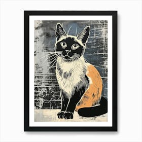 Siamese Cat Relief Illustration 3 Art Print