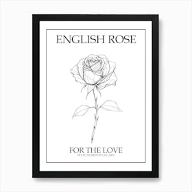 English Rose Black And White Line Drawing 18 Poster Art Print