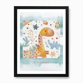 Starry Dinosaur Muted Pastels Pattern 1 Poster Art Print