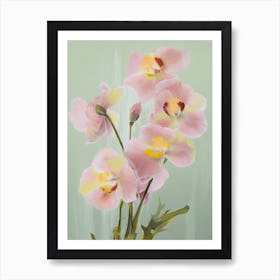 Orchids Flowers Acrylic Painting In Pastel Colours 12 Art Print