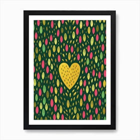 Green, Yellow And Pink Heart Line Pattern Art Print