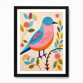 Pink Scandi Bluebird 1 Art Print