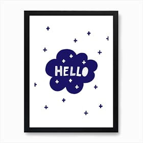Hello Bubble Cloud Navy Super Scandi Kids Art Print