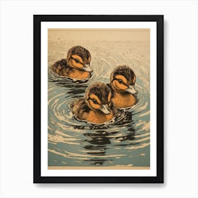 Ducklings In The Water Japanese Woodblock Style 2 Art Print