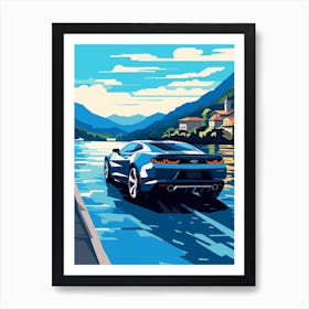 A Chevrolet Camaro In The Lake Como Italy Illustration 1 Art Print