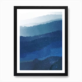 Minimal art abstract watercolor painting of blue hills Art Print