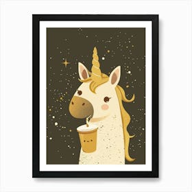 Unicorn Mustard Muted Pastels Drinking A Milkshake Art Print