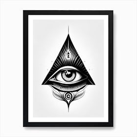 Mysticism, Symbol, Third Eye Simple Black & White Illustration 2 Art Print