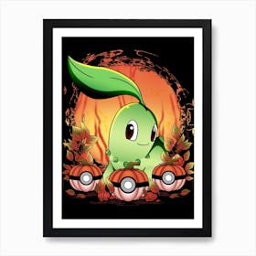 Chikorita Spooky Night - Pokemon Halloween Art Print