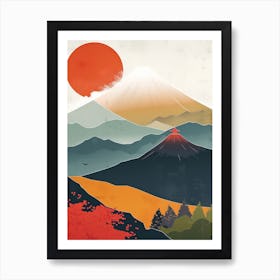 Japandi Cubist Fusion: Japanese Landscape Art Print