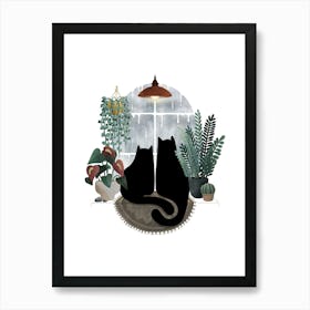 Rainy Day Cats On White Art Print