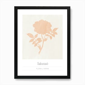 Japan Flower Market, Japandi Floral Silhouette in Peach Pink Art Print