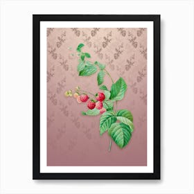 Vintage Red Berries Botanical on Dusty Pink Pattern n.0868 Art Print